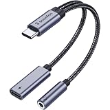 タイプc イヤホンジャック変換器 - SOOMFON 2-IN-1 USB C イヤホンジャック 60W PD急速充電 Type-C イヤホン 3.5mm オーディオアダプタ 音楽/通話 音量調節可能 MacBook iPad Pro Google Pixel Xperia Aquos Type-C 機器用 グレー