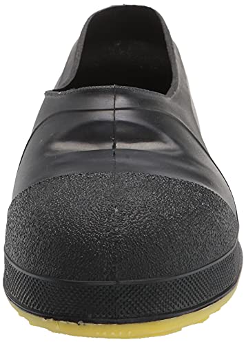 Image of Tingley Workbrutes 35211 Steel Toe Overshoe, Small, Black With Yellow Sole | Injection molded 100% waterproof protection, Easily slips on over the bulkiest work shoes, Pull on tab