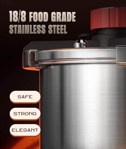 Image of 18 /8 Stainless Steel Pressure Cooker 7 QT, [Save 70% Cooking Time] Olla De Presion with Food-Grade Body [One Hand Operation] Rotating Lock /Unlocking Lid System, Steam Rack Included