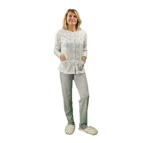 LINCLALOR Pijama mujer de puro algodón abierto delantero art. 74474, gris, 42
