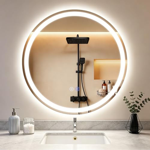 Mursche Spiegel Bad Badezimmerspiegel mit Beleuchtung - LED Badspiegel Rund 70cm Wandspiegel Badezimmer Dimmbar 3000K-6500K mit Touch-Schalter und Entfogger-Funktion 1
