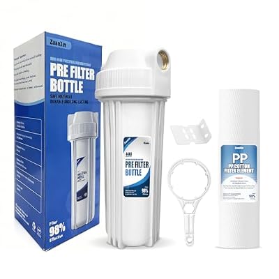 Whole House Water Filter Housing, Fit 10"x2.5" Sediment etc Filters for Well and City Water, Pre-Filtration System for Home, 3/4" Brass Port, Heavy Duty Steel Bracket, 4 Screws, Wrench, 1 Pp Cotton