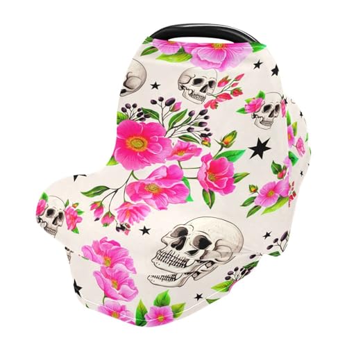Nesatuwa Baby Car Seat Cover Skull Garden Breastfeeding Covers Stretchy Breathable Multi-Use Cover Carseat Canopy for Girls and Boys