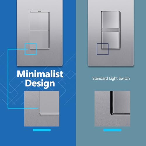 Image of LIDER Lighted Double Switch with Screwless Wall Plate, Combination Frameless Decorator Switch with Locator Light, Ground Terminal, Single Pole, 15A 120V, UL Listed, Thermoplastic, Matte Silver