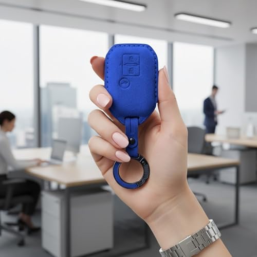 Image of KMH Alcantara Car Key Cover Compatible for Maruti Suzuki Swift, Dzire, Baleno, Ertiga 3 Button Shell Case Holder Full Key Protector Smart Keycover with Keychain (D3) Blue - Pack of 2