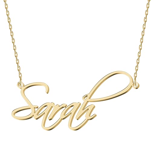 UMAGICBOX Personalized Sarah Name Necklace 18K Gold Plated Stainless Steel Custom Engraved Dainty Nameplate Pendant Jewelry Customized Birthday Gifts for Women Girls Mother Daughters