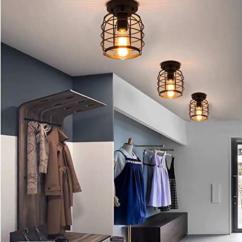 Ke senle Industrial Vintage Flush Mount Ceiling Light,Rustic Metal Cage Pendant Lighting Lamp Fixture for Hallway Stairway Kitchen Garage - Image 8