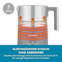 SEVERIN SPUMA 700 Induktions-Milchaufschäumer, elektrischer Milchaufschäumer ohne Anbrennen, spülmaschinengeeigneter Milchschäumer, Edelstahl-gebürstet/schwarz-matt, SM 3586 – Ansicht 6