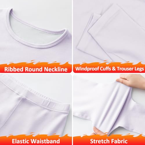 Hoseay Conjunto Ropa Interior Térmica Niños, Cálido Forro Polar Camiseta Manga Larga y Pantalón 2 Piezas Capa Base, Térmicas Set Otoño Invierno Deportes Esquí para Niña 12-13 Años, Morado - imagen 3