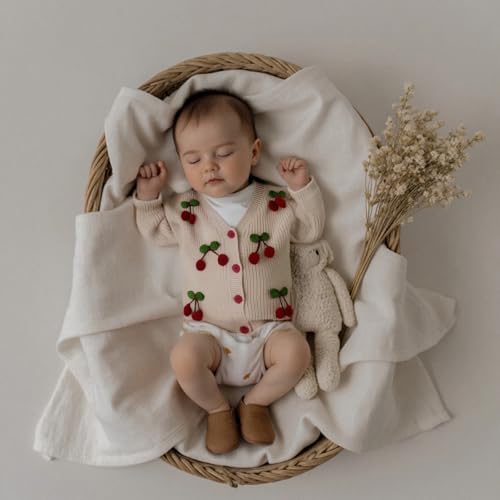 Toddler Girls Cardigan Sweater Cherry Decor V-Neck Button-Down Long Sleeve Knitted Tops Crochet Jacket4