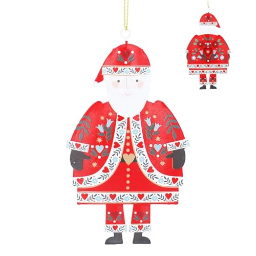 Image of Father Christmas Bauble, Red Bauble, Tin Santa Claus Shaped Xmas Tree Ornament, Christmas Tree Decoration, Hanging Metal Santa Ornament