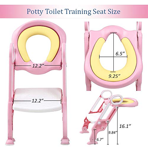 Mangohood Potty Training Toilet Seat with Step Stool Ladder for Boys and Girls Baby Toddler Kid Children Toilet Training Seat Chair with Handles Sturdy Wide Step (Pink White Upgrade Pu Cushion) - Thumbnail 6