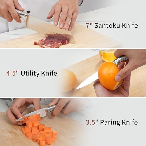 ZHANG XIAO QUAN Knife Set with Block, High Carbon Stainless Steel Sharp Blades, Built-in Sharpener Kitchen Knife Block Set for Home Cooking - Image 6
