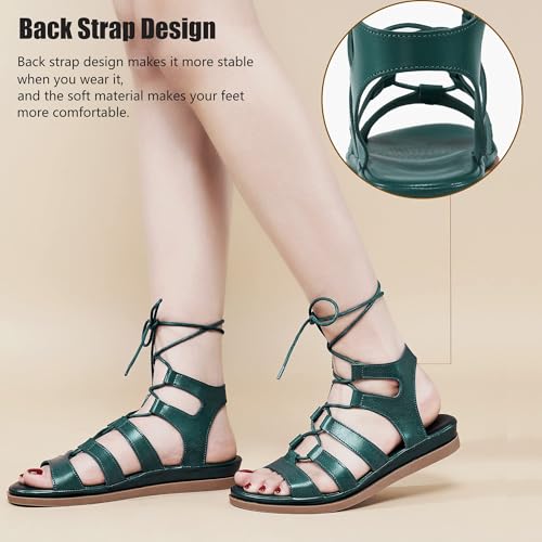 Image of HARENCE Summer Flat Sandals for Women: Comfortable Strappy Cross Lace Up Gladiator Flats Shoes Dressy Casual Non Slip Walking Sandal