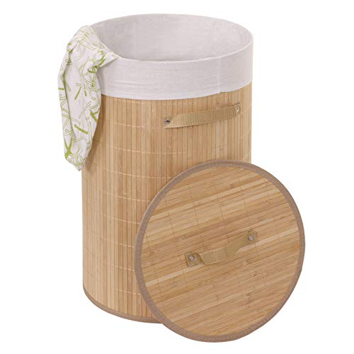 Wäschekorb HWC-C21, Laundry Wäschebox Wäschesammler Wäschebehälter Wäschetonne, Bambus rund 59x35cm 50l - naturfarben
