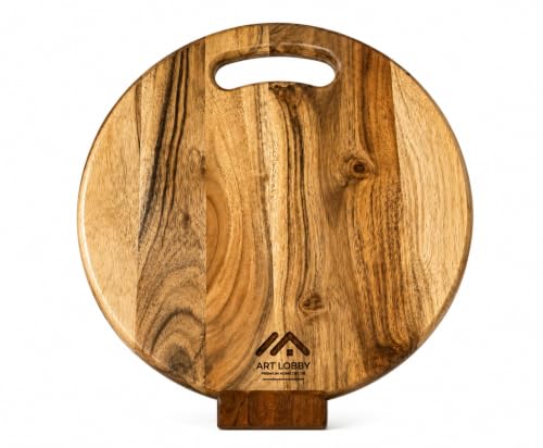Round Acacia Wood Cutting Board, 30x30.x1.5 cm Thick, with Handle, Food Safe Best Finish