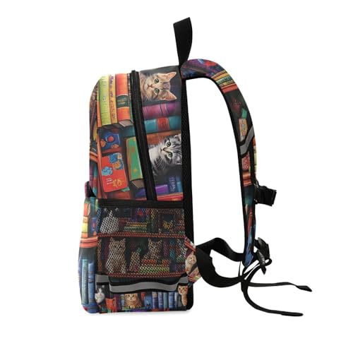 Toddler Backpack for Boys Girls, Colorful Bookshelf Cats Travel Backpack Small Little Kid's Backpacks2