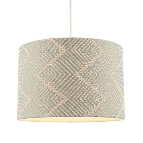 Sleek Duck Egg and Cream Geometric Designer Lamp Shade in Textured Jacquard Fabric | 30cm x 20cm | for Ceiling Pendant or Lamp Base by Happy Homewares - Image 3