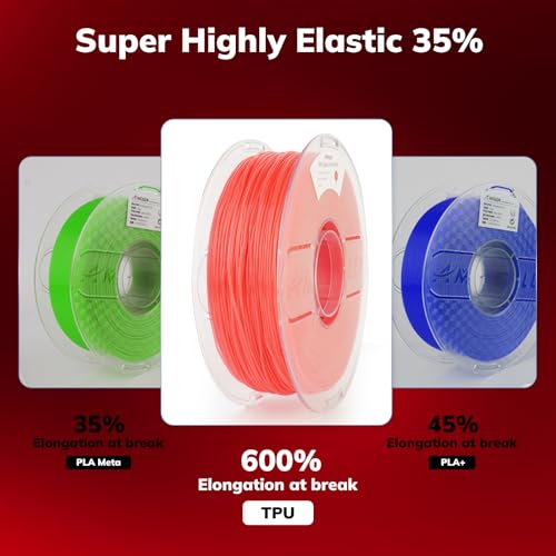 Image of AMOLEN 95A TPU 3D Printer Filament, 1.75mm Glow in The Dark Red, Soft TPU Flexible 3D Printing Filament, High Hardness & Resilience, Best with UV Lamps, 1kg Spool(2.2lbs), Fit Most 3D Printers