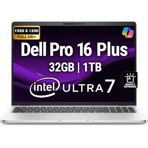 Image of Dell Pro 16 Plus PB16250 (Replaces Latitude 5550) Business Notebook 16 inch FHD+ Intel Ultra 7-265U, 32GB DDR5 RAM, 1TB NVMe, Wi-Fi 6E, BT, Backlit Keyboard, HD Webcam, RJ-45, Win 11 Pro