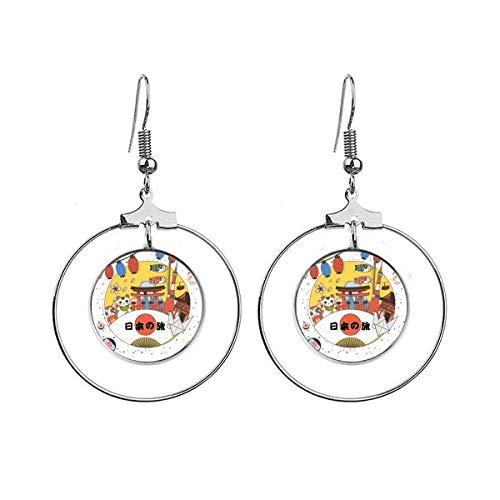 Pendientes tradicionales japoneses culturales locales colgantes con forma de aro, Plata