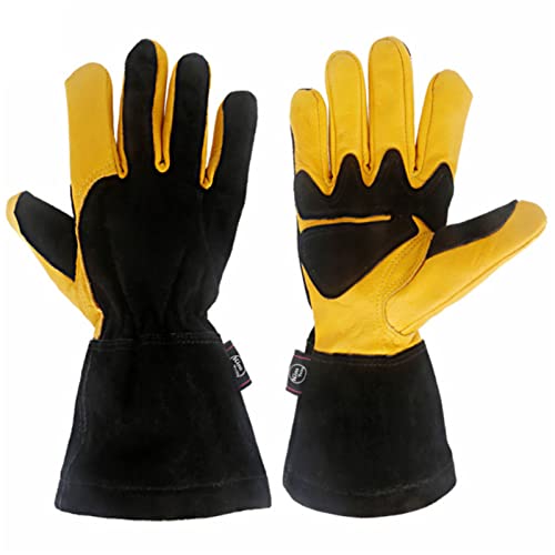 Wxnnx Guantes Soldadura Anti-Quemaduras, Guantes Trabajo Piel Vacuno con Aislamiento Térmico, Palma Reforzada, para Soldador Varilla, Estufa, Horno, Barbacoa, 14In Cover