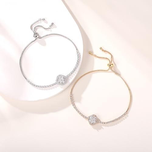 18K Gold Plated Tennis Bracelet for Women with Sparkling Zirconia Stones, Adjustable Size, Elegant Gift for Chrismas, Wedding, Party, Mom, Girlfrined, Birthay3