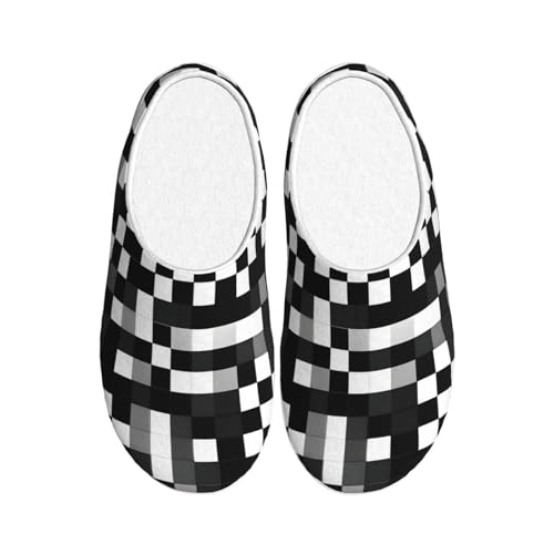Pantoufles d'hiver chaudes EdWal à carreaux noir et blanc pour intérieur taille 39