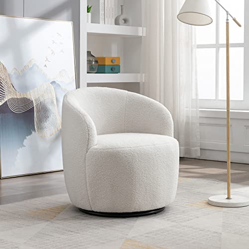 Kivenjaja Swivel Barrel Chair, Teddy Sherpa Upholstered Modern Round Accent Arm Chairs, 360 Degree Swivel Small Single Sofa Armchair For Nursery Living Room Bedroom (Teddy, Ivory) #TOP10