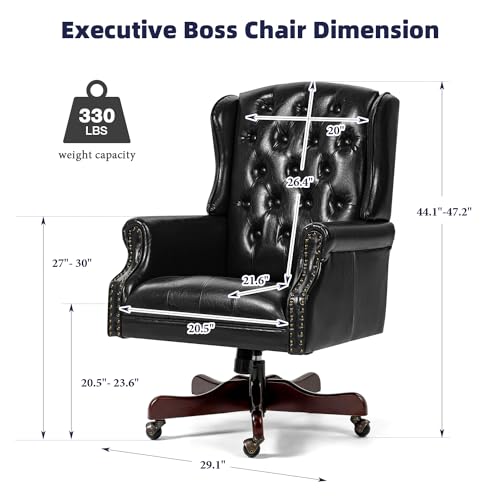 ECOTOUGE Tufted Office Chair, Faux Leather Executive Desk Chair w/High Back & Nail Head Trim, Ergonomic Wingback PC Chair for Home, Office and Living Room, Deep Black - Thumbnail 2