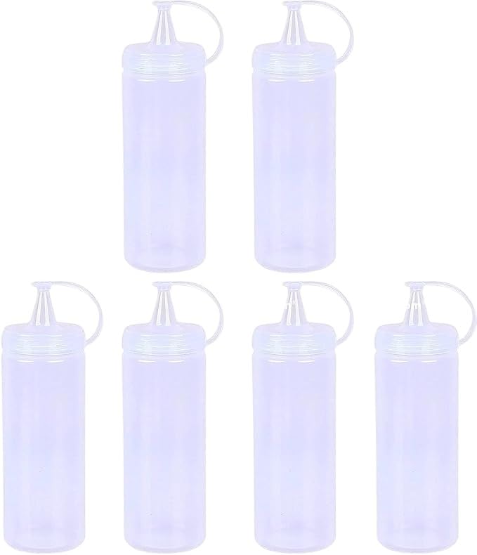 Leak-Proof Sauce Squeeze Bottles (6-Set_400ml) BPA Free Plastic Condiment Bottles Twist On Cap Lid Easy to Squeeze Perfect for Salad Dressing Ketchup Mustard Oil Paint BBQ Sauce (Pack-6, 400ml/14oz)