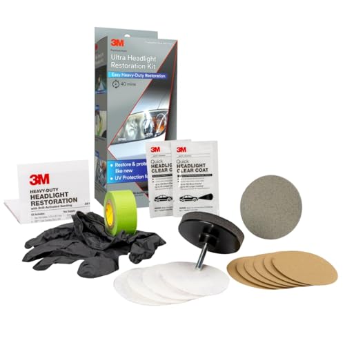 Image of 3M Ultra Headlight Restoration Kit 39195, 2 Pack (2 Kits), Removes Cloudy Yellowed Haze, 500 /800 /3000 Grit Sanding Discs + Clear Coat, For Plastic Lenses