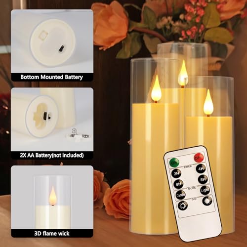 Image of fclayvts 12 Packs of Acrylic LED Candles, Flickering Flameless Candles Battery Operated with Remote Dimmed and Timed, 3D Wick Candles for Home Decor,Wedding,Gift，Parties and Festivals. (3 Size Ivory)