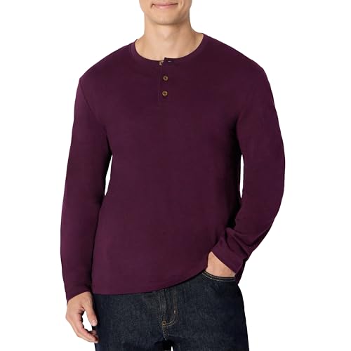 Amazon Essentials Men's Long-Sleeve Henley Shirt, Burgundy, XL