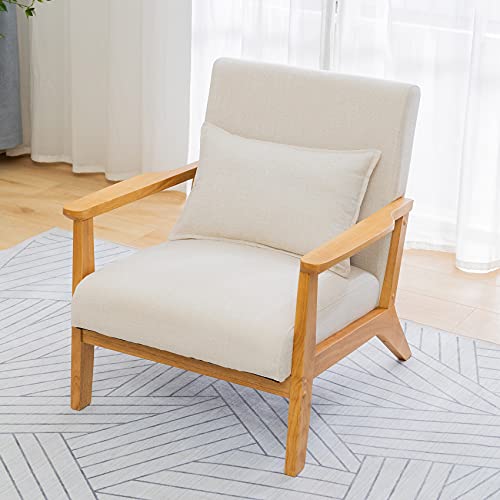 Unicoo - Mid-Century Modern Accent Chair, Fabric Reading Armchair, Easy Assembly, Lounge Chair For Living Room Bedroom (U202-1 Nature + Beige) #TOP1