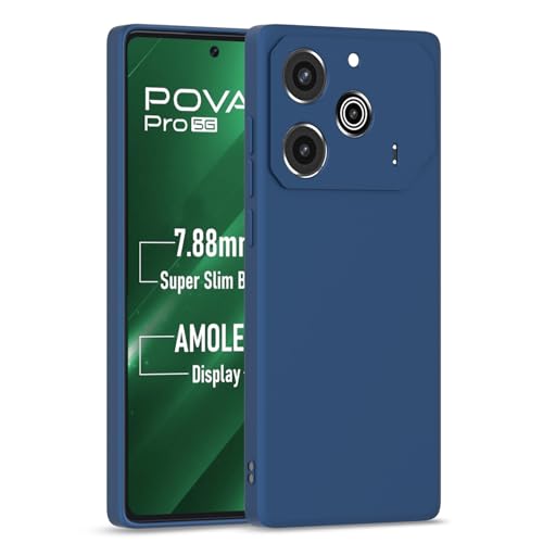 Image of Outlouders Back Cover for Tecno Pova 6 Pro 5G | Camera Protection | Durable Soft Matte Silicone Bumper Case (Blue)