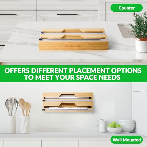 SPOCCOLIFE Foil and Cling Film Dispenser and Cutter, Compatible with 35cm Wide Rolls, Kitchen Wrap Oraganizer for Cling Film Tin Foil Parchment Paper (Natural) - Image 5