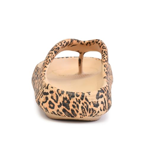 Leopard Print Flip Flops for Women & Men, EVA Soft Cloud Pillow Sandals, Non-Slip Platform Slippers, Cushioned Thong Slides for Indoor & Outdoor, Large Size ，Khaki, Gray, Pink, and Black3