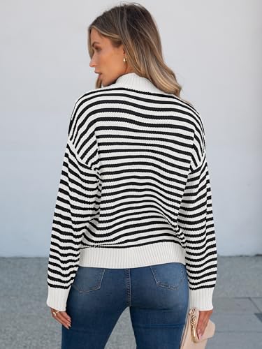 Image of ANRABESS Sweaters for Women Striped Half Zip Long Sleeve Ribbed Knit Pullover Comfy Casual Lightweight Tops 2026 Fall Fashion