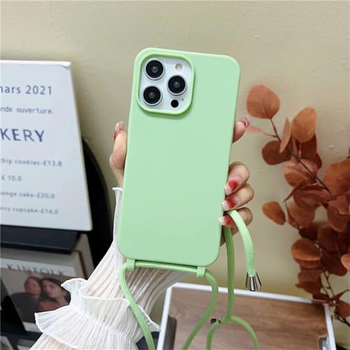 Coque iPhone 13 Mini avec cordon collier en silicone souple TPU antichoc Vert Pois