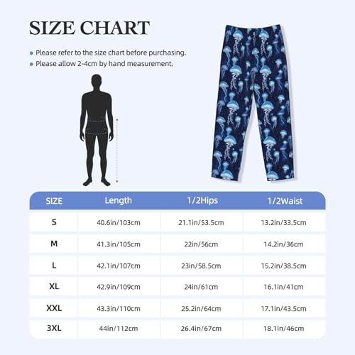 Mens Pajama Pants - Blue Jellyfish Print Soft Sleep Lounge Pants For Men, Casual Pj Bottoms With Pockets3