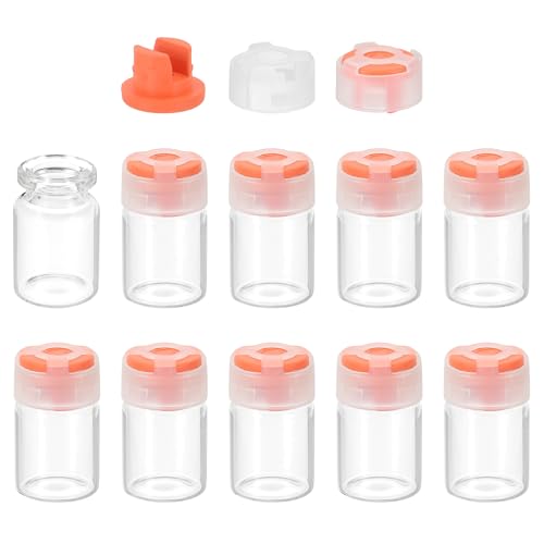 PATIKIL 5ml Clear Glass Sample Vials, 10Pcs Small Liquid Bottles with Locking Cap and Self-Healing Injection Port for Essential Oil Sample Aromatherapy Fragrance Vials Travel, Orange