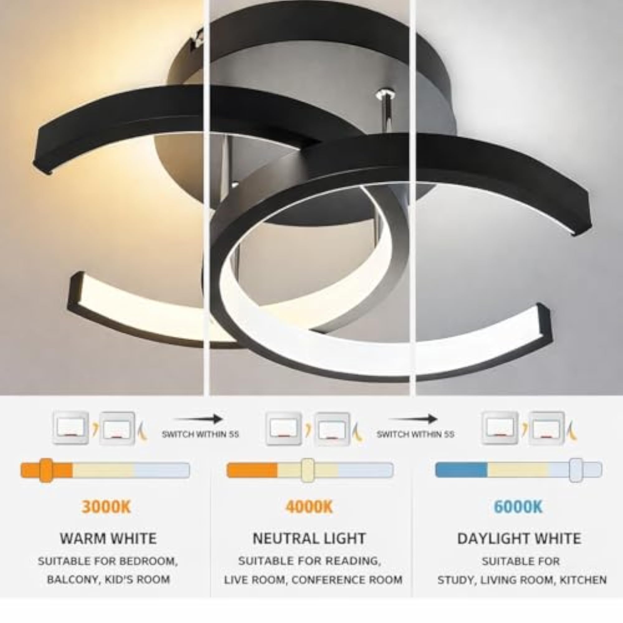 Modern LED Ceiling Light with 3 Color Modes