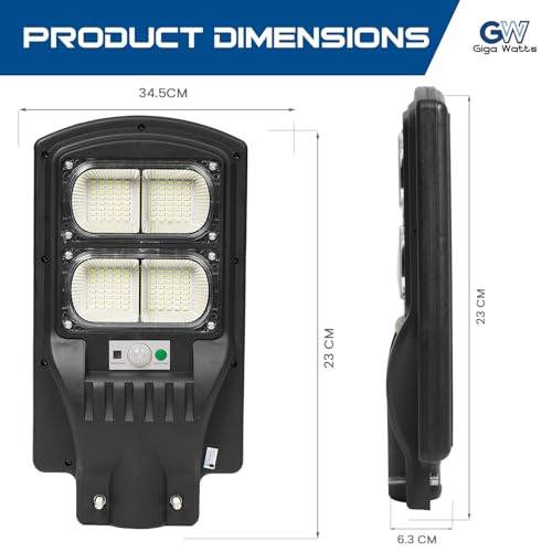Image of Gigawatts 160 LED 60W Solar Street Light with Remote Control High Power 5Ah Battery Inbuilt 9W Solar Panel IP65 Water Resistant Outdoor Lamp for Wall Pathway Garden and Patio (1Pc, Cool White)