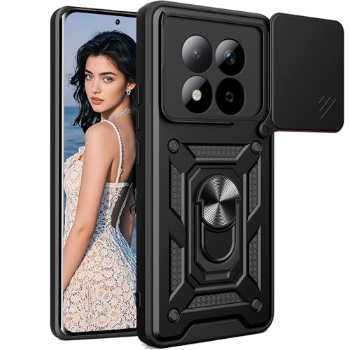 CCSmall for Xiaomi Redmi Note 15 Pro 4G Case with Stand for Men Boys, Built in Slide Camera Cover with Ring Kickstand Military Grade Shockproof Phone Case for Redmi Note 15 Pro 4G SJ Black