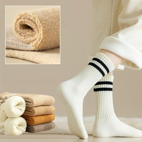 CHUNFO Womens Striped Slouch Warm Socks,Casual,Cashmere,Cotton,Cozy,Boot,Loafers,Crew Sock Size4.5-82