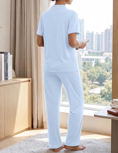 Image of Womens Pajamas Sets 2 Piece Button Up Pj Sets Short Sleeve with Long Pant