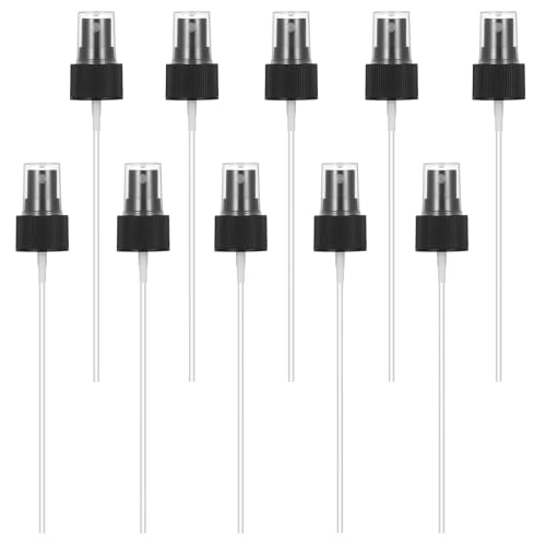 Teaaha 10 Pack Spray Bottle Top, Replacement Plastic Pump for Essential Oil, Fine Mist Nozzle Sprayer Tops Replacement with Dip Tube, Fine Mist White 24/410 Cap Size (black)