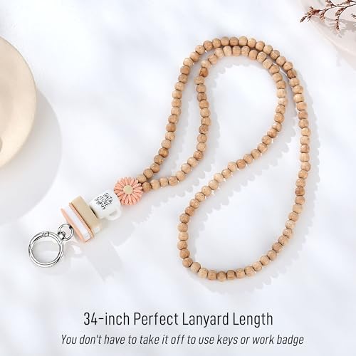 Image of Teacher Lanyard Lanyards for ID Badges Keys Women Wood Silicone Beaded Lanyard with ID Holder Work Jewelry