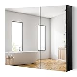 COSCOOA Recessed or Surface Mount Mirror Cabinet 30' Width x 26' Height Bathroom Medicine Cabinet with 2 Mirror Doors, Wall Mounted Medicine Cabinet Storage with Adjustable Shelves, Aluminum, Black